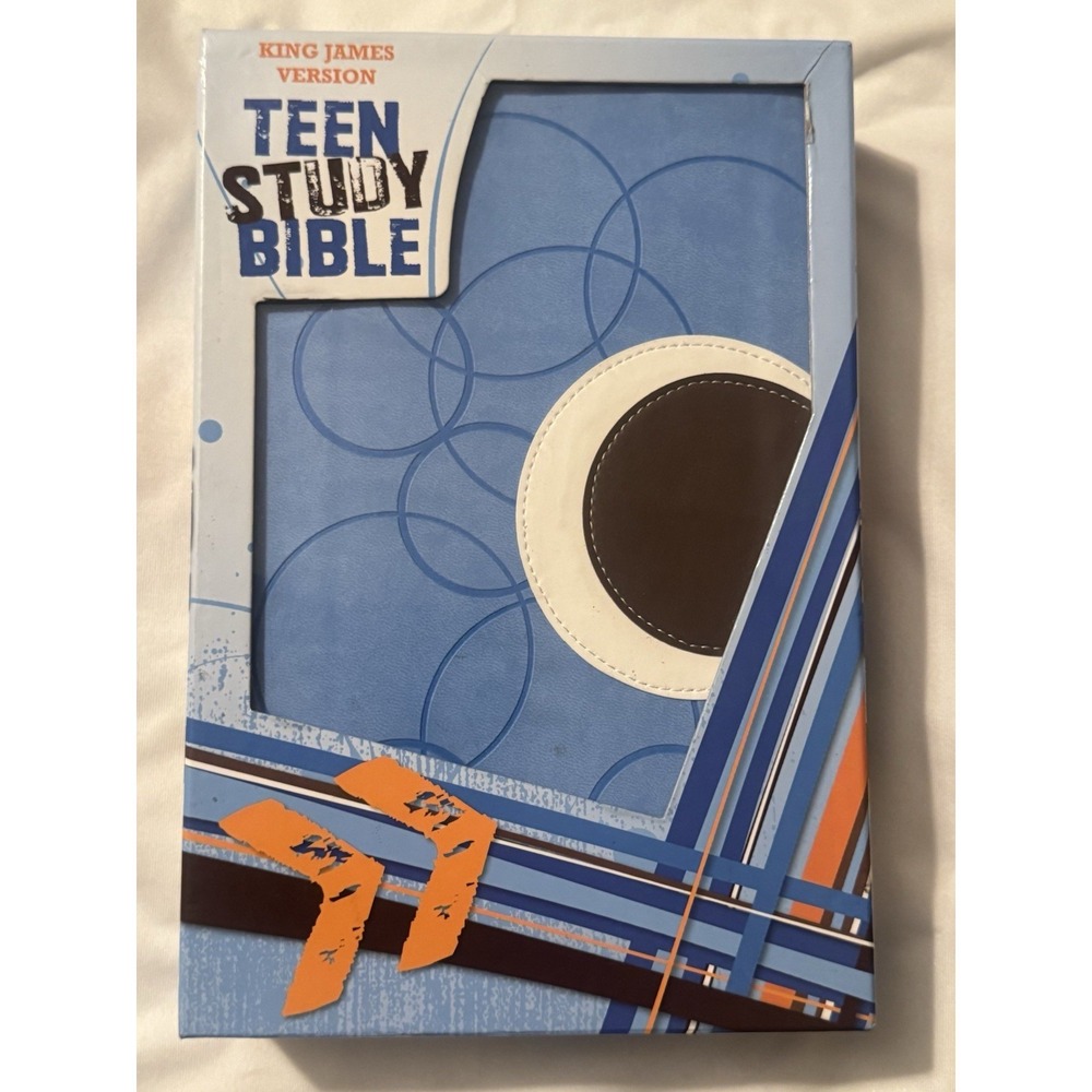 KJV Teen Study Bible - Sky Blue / Fudge Italian Duo Tone Leather Soft